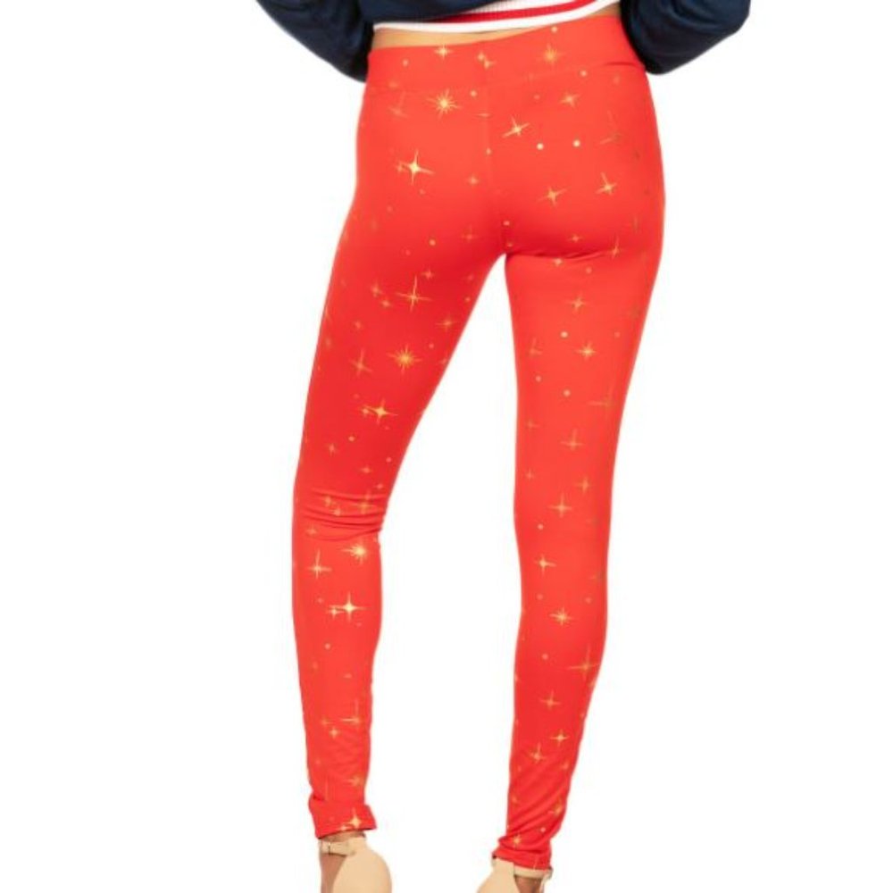NWT Tipsy Elves Red Gold Twinkle Star Leggings - Picture 3 of 4